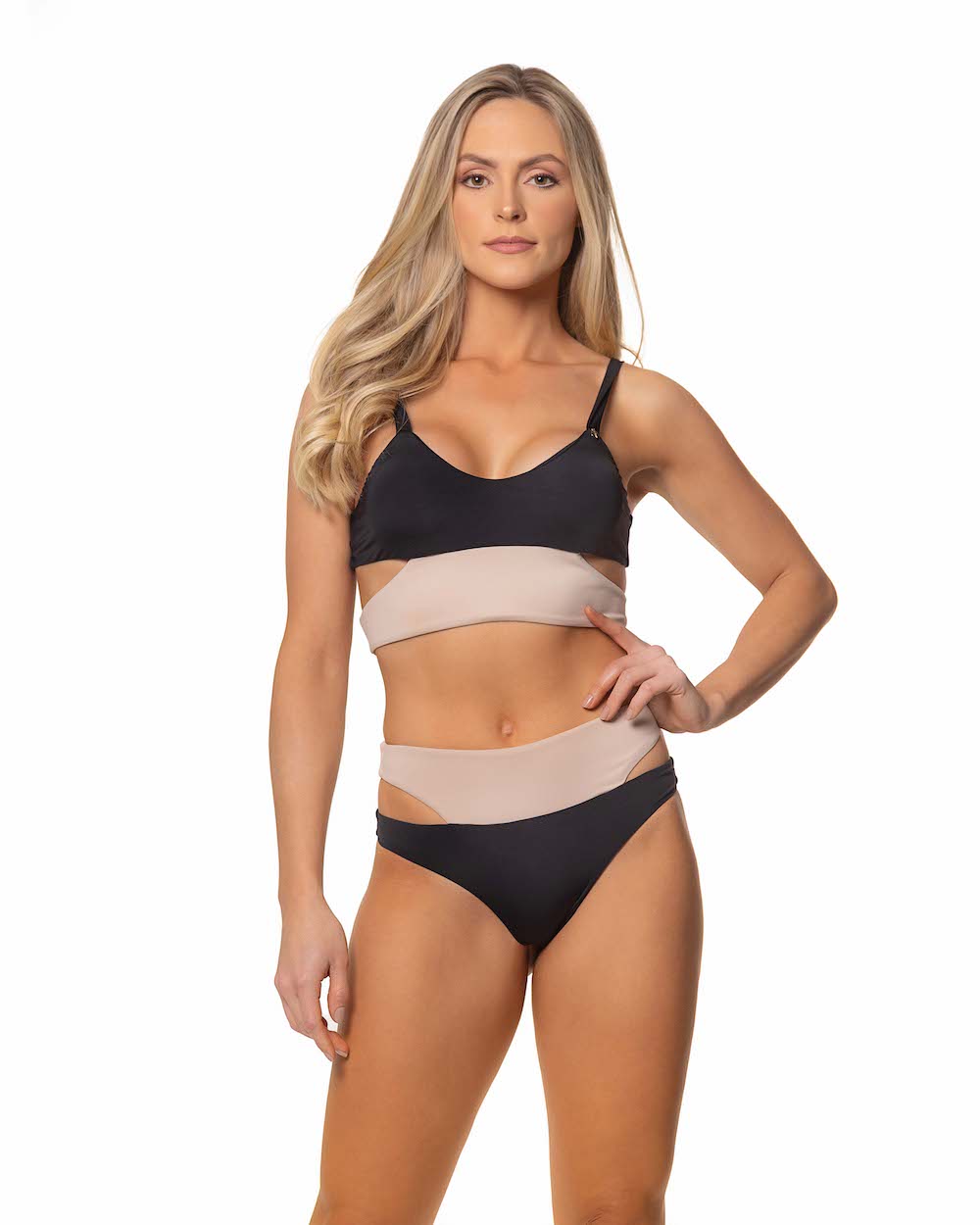 Candance Bikini Black and Beige set - Lybethras Swimwear