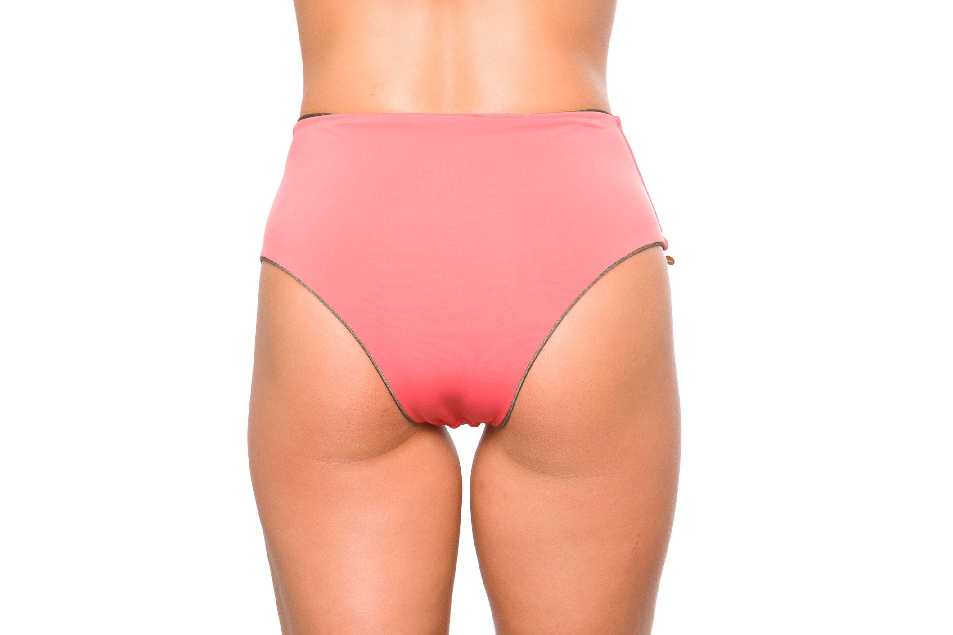 High Waist Reversible Bottom Mara Olive Coral - Lybethras Swimwear