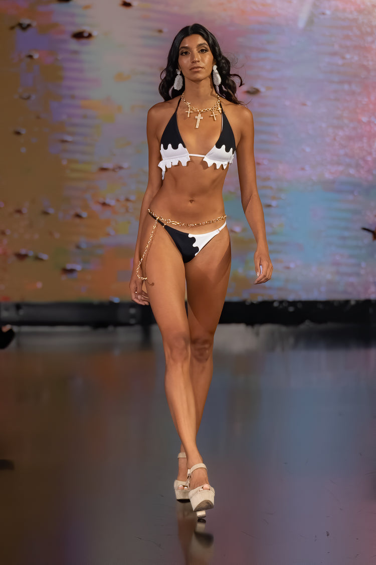 Ipanema Bikini set in Black and white laser cut - Lybethras Swimwear